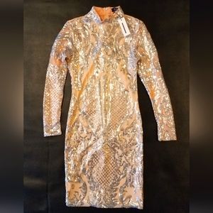 Nude metallic long sleeved dress